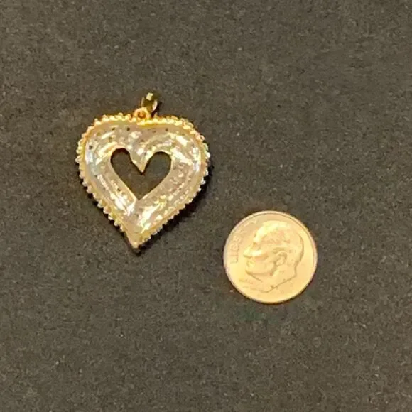 JWBR Diamond Open Heart Necklace Pave Cluster Gold Over .925 Silver Anniversary - Picture 8 of 12